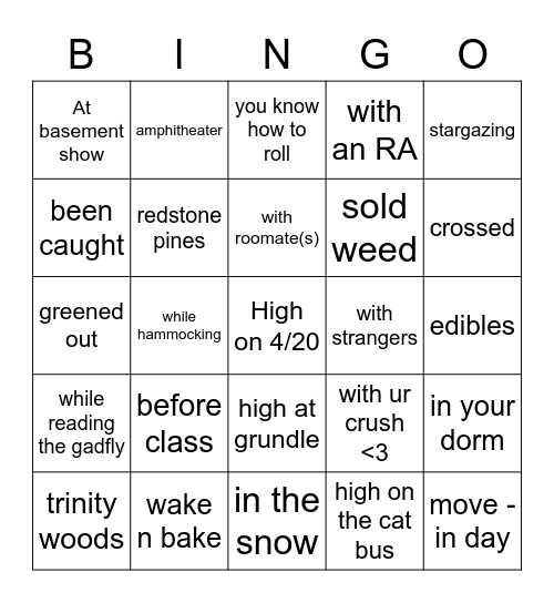 stoned bingo Card