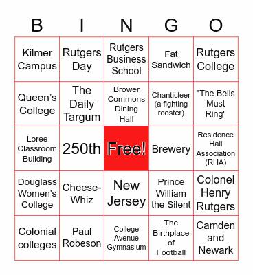 RU-RAH-RAH Bingo Card