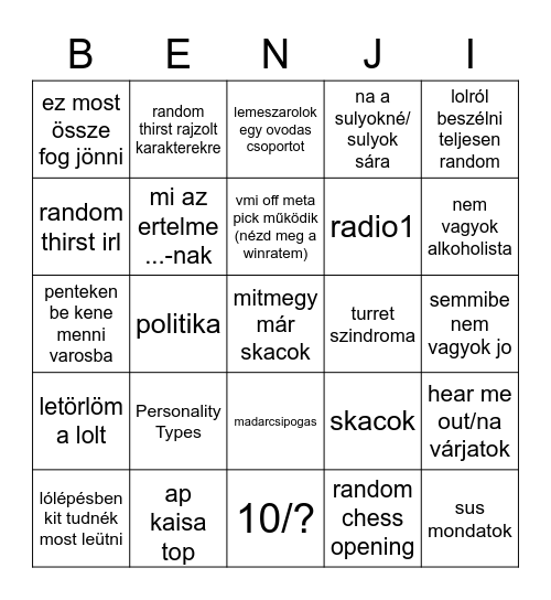 Benji Bingo Card