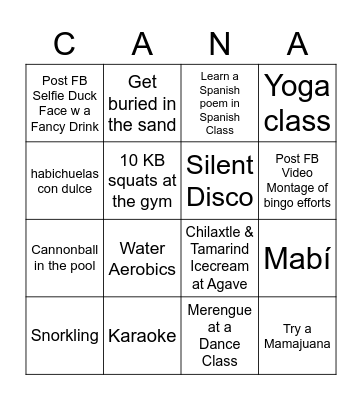 Punta Cana Adventures Bingo Card