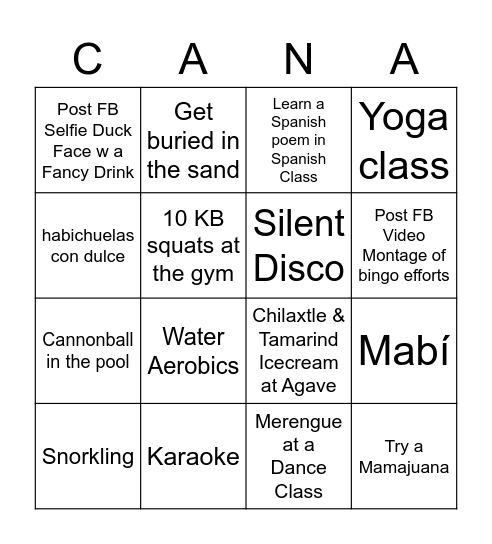 Punta Cana Adventures Bingo Card