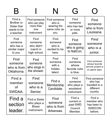SWD Bingo Card