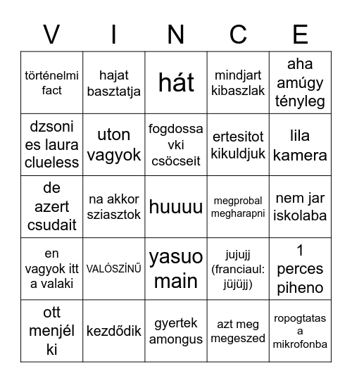 Vencimenci Bingo Card