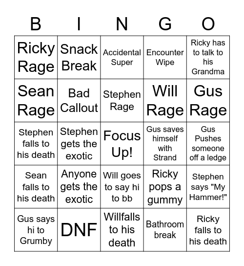 Raid Bingo Card