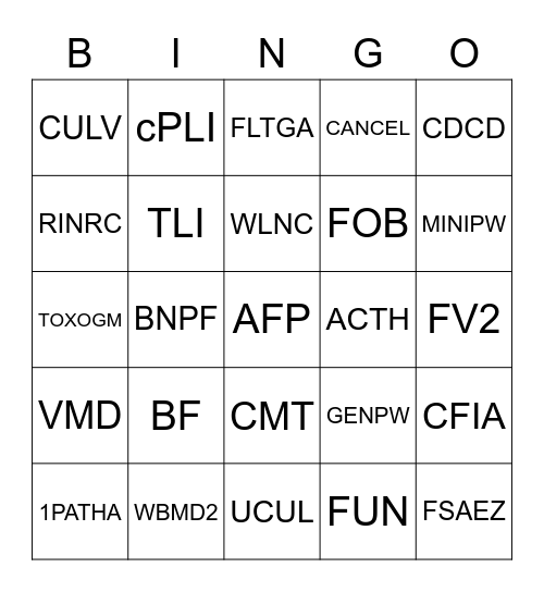 IDEXX bingo Card