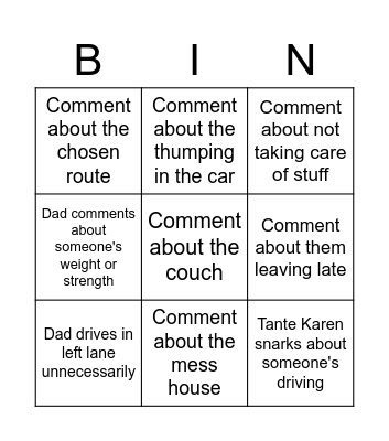 Moving trip bingo Card