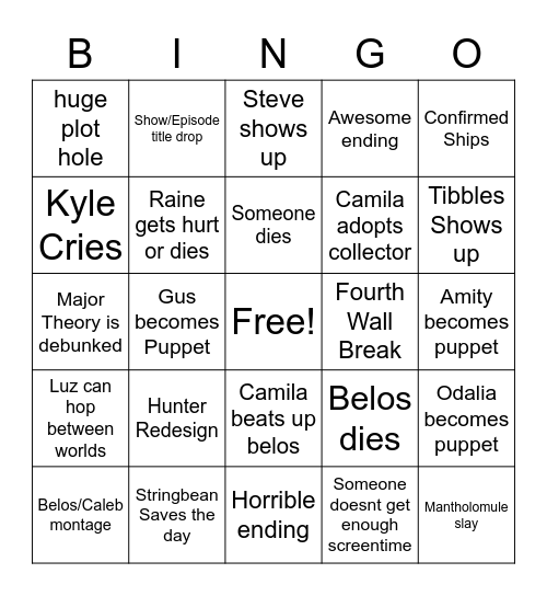 TOH FINALE LUMINARY Bingo Card