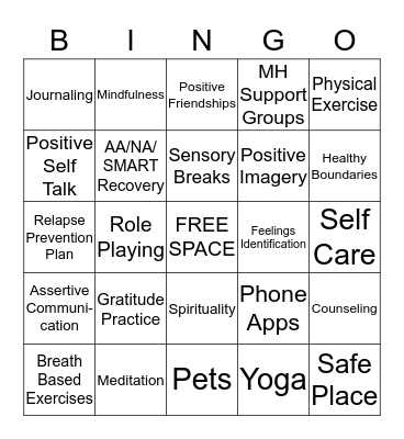 Coping Skills BINGO Card