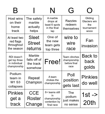 Marbula One 2023 Bingo Card