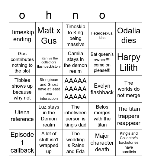 The final one Bingo Card