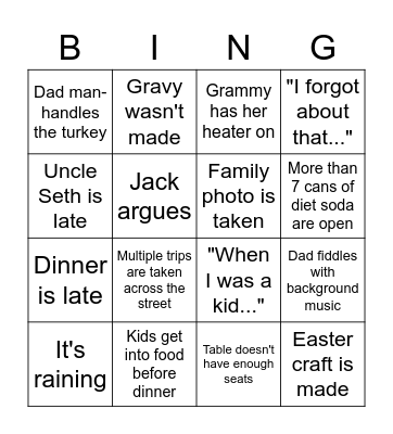 Family Easter Bingo Card