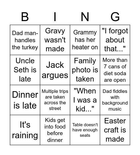 Family Easter Bingo Card