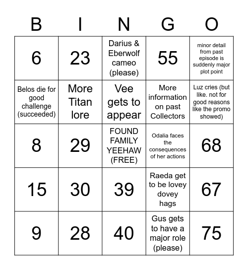 Watching and Dreaming bingo Card