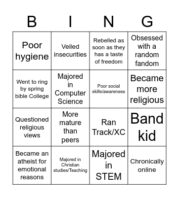 Home School Bingo Card