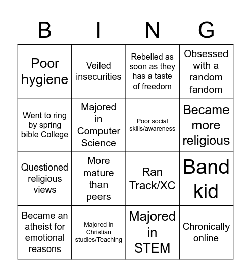 Home School Bingo Card