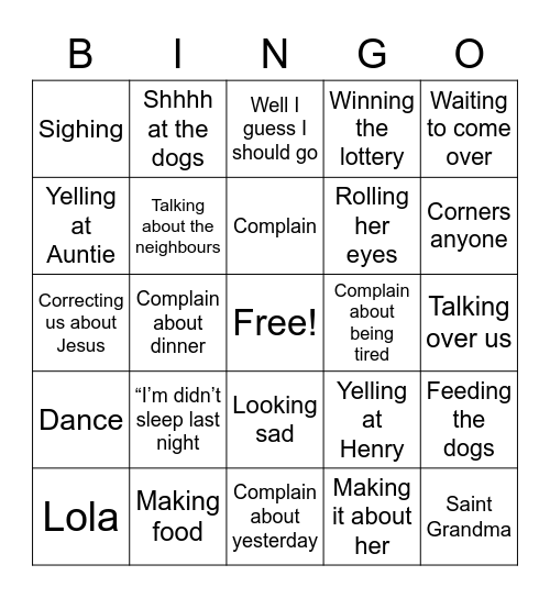 Grandma bingo Card