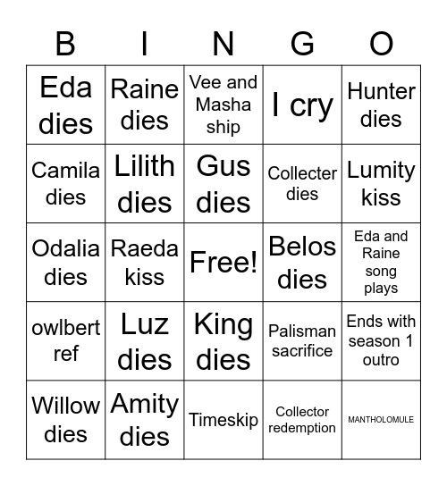 Watching and Dreaming Bingo Card