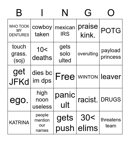 CHAOS <3 Bingo Card