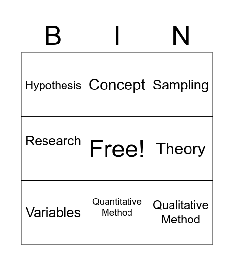 Bingo Vocabulary Bingo Card