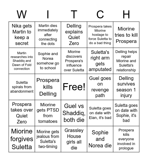 G-Witch Season 2 Bingo Card