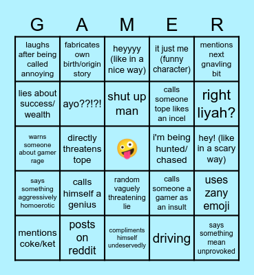 Gamer Rage Bingo Card