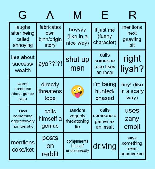 Gamer Rage Bingo Card