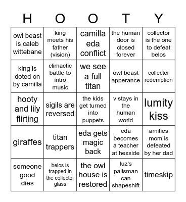 Owl House S3 Finale Bingo Card