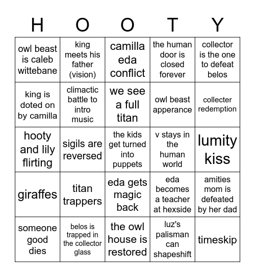 Owl House S3 Finale Bingo Card