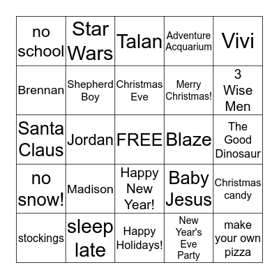 Christmas Vacation 2015 Bingo Card