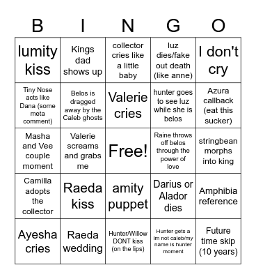 Jean's Owl House Bingo Card