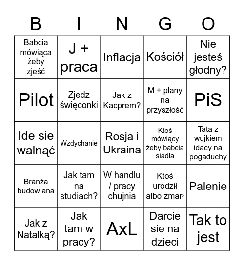 Wielkanoc Bingo Card