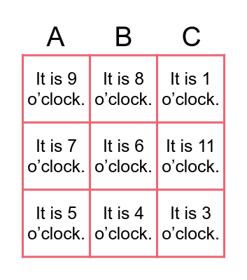 What time it is? Bingo Card