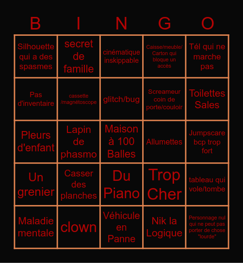 Bingo Horreur Indé MrTiboute Bingo Card