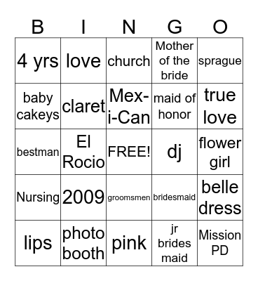 Bridal shower bingo Card