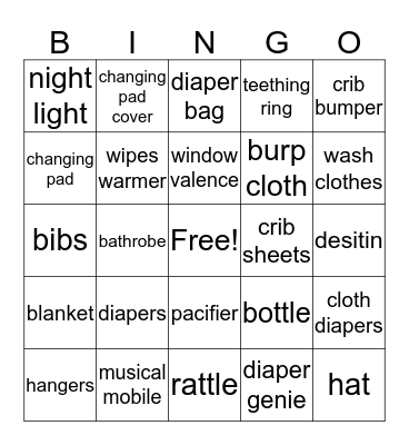 Baby Seavey Bingo Card