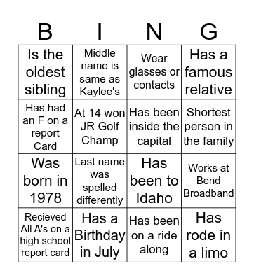 Untitled Bingo Card