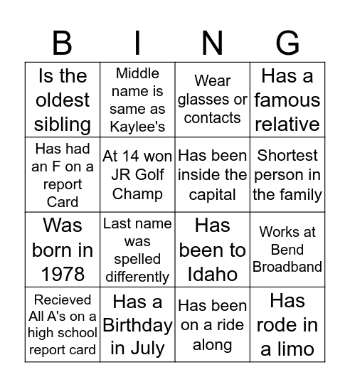 Untitled Bingo Card