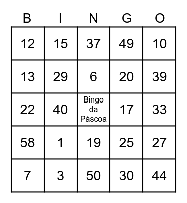 Números 0-50 Bingo Card