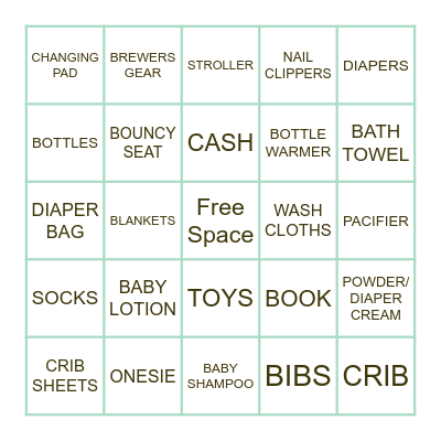 BABY SHOWER BINGO! Bingo Card