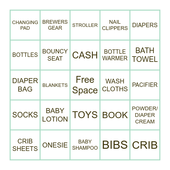 BABY SHOWER BINGO! Bingo Card