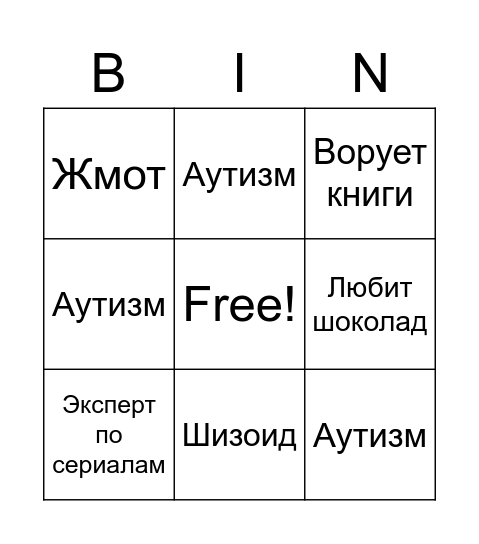 ГУСТАВО БИНГО Bingo Card