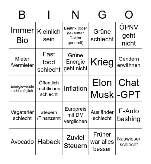 Family Bingo Card