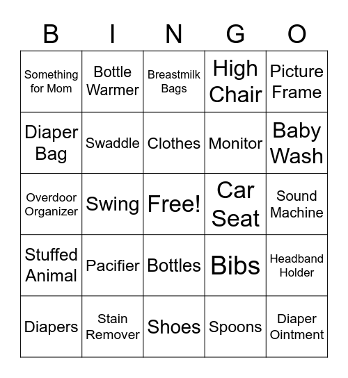 Baby Shower BIngo Card
