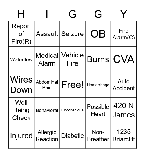 HIGGO Bingo Card