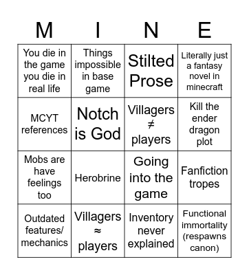 Published Minecraft Fanfiction Bingo Card