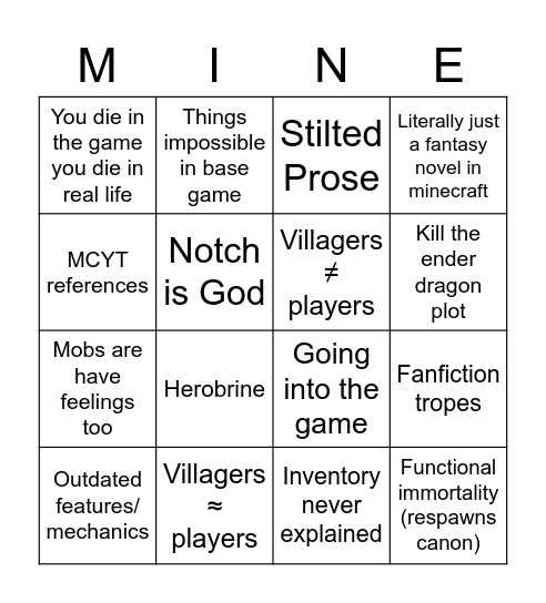 Published Minecraft Fanfiction Bingo Card