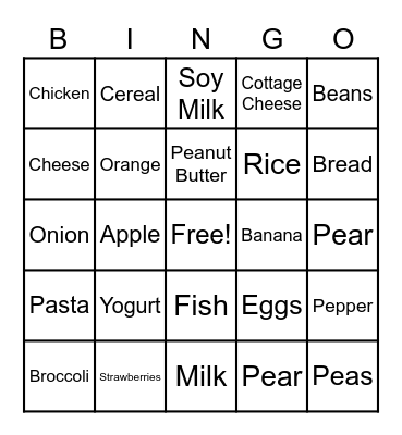 Nutrition Bingo! Bingo Card
