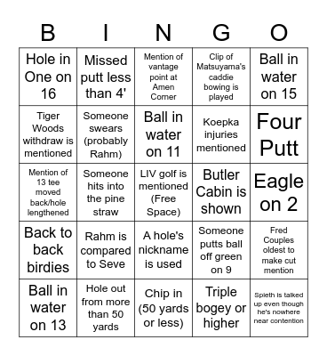Masters Bingo 2023 Bingo Card