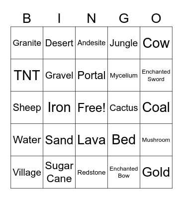 Rare Minecraft Stuff Bingo Card