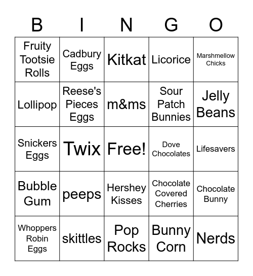 Easter Candy Bingo Card